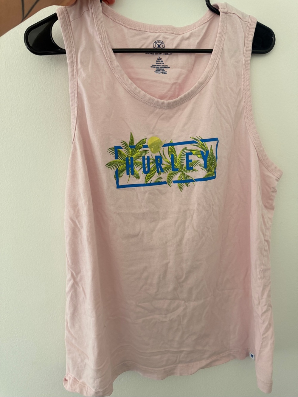 Hurley Pink Tank Top with Blue & Green Palm Logo